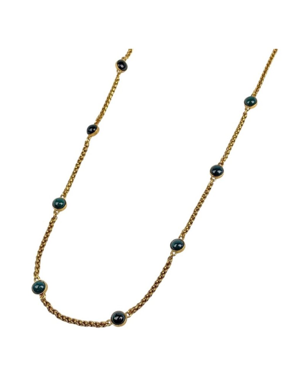 Chanel Necklace CC Logo Long Color Stone Gold Green